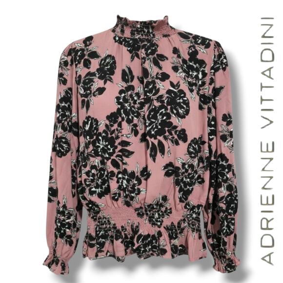 Adrienne Vittadini Pink Floral Smocked Long Sleeve Blouse – Size Large - Picture 8 of 8